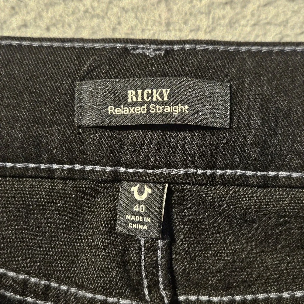 True Religion Ricky Relaxed Straight Flap Pocket Black Jeans Mens 40x32 106364